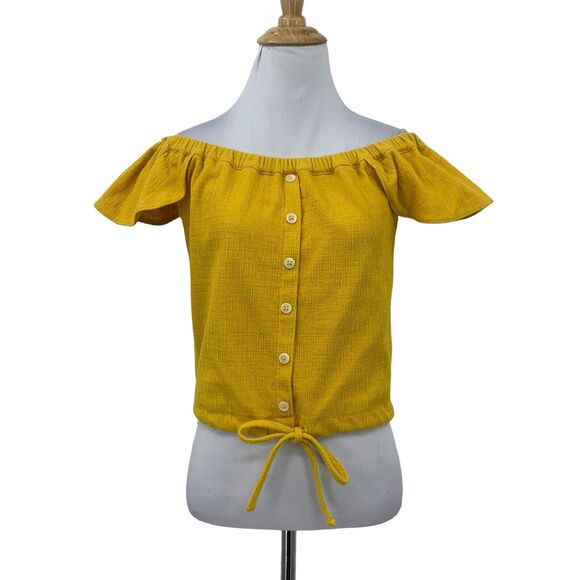 Madewell Textured & Thread Off The Shoulder Top Womens XS Extra Small Tie Waist - Picture 1 of 13